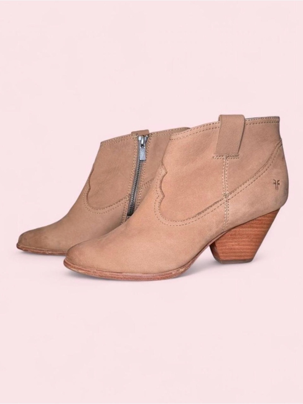 Frye Reina Western Bootie Ash Brown Leather Pointed Toe Ankle Boots Size 6.5
